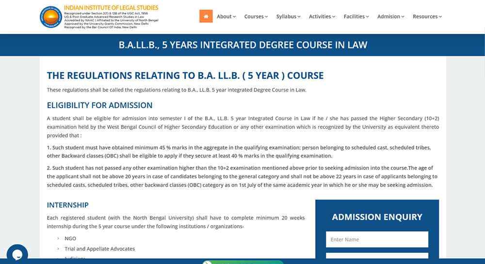 Indian Institute of Legal Studies Website Screenshot 2