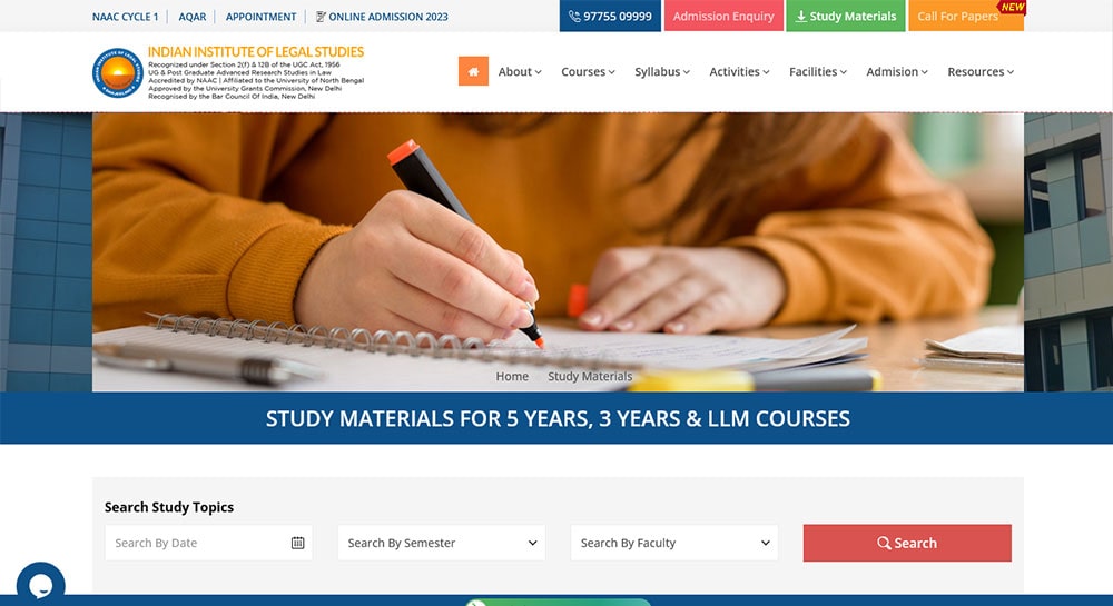 Indian Institute of Legal Studies Website Screenshot 5