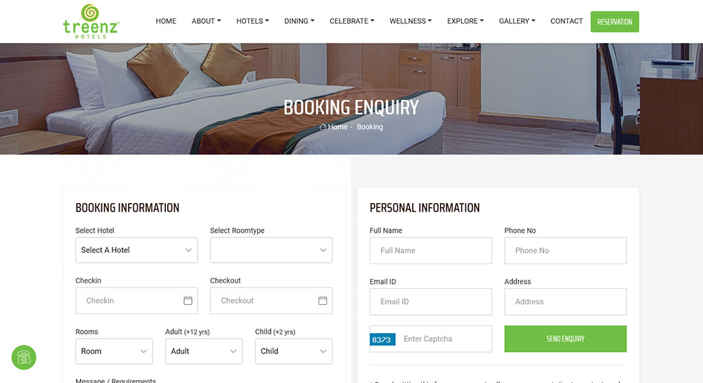 Treenz Hotels Website Screenshot 5