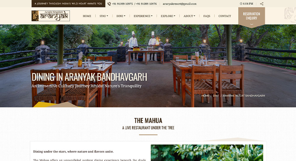 Aranyak Resort Website Screenshot 2