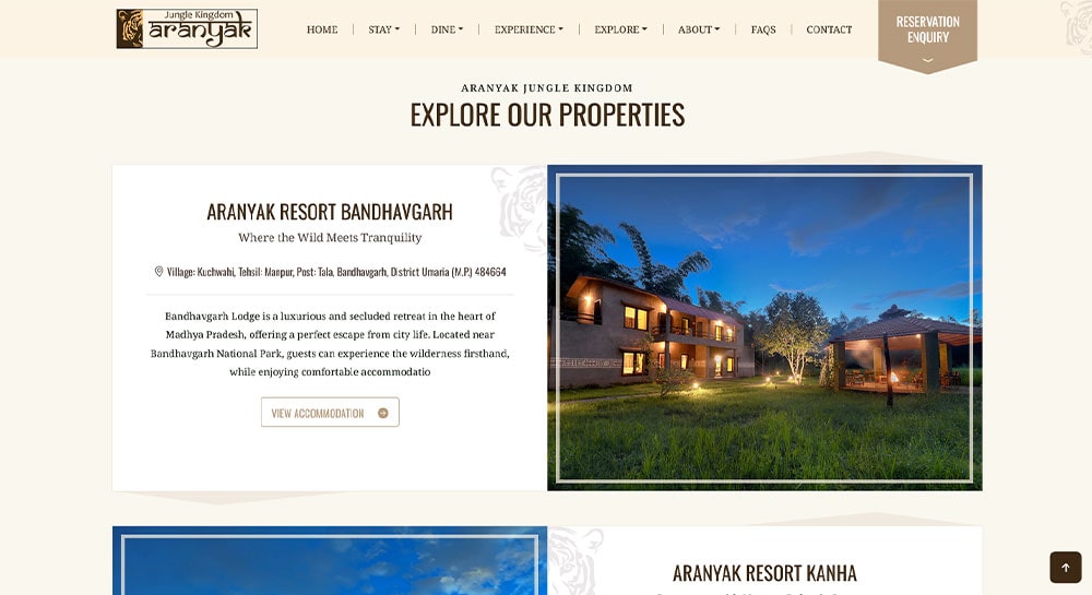 Aranyak Resort Website Screenshot 5