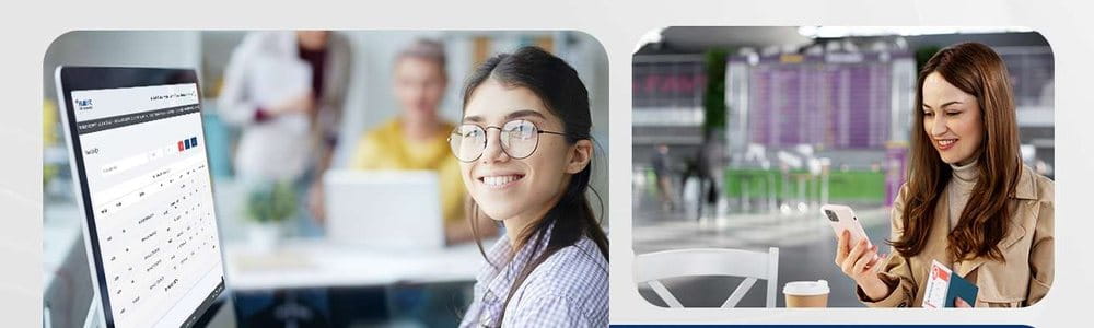 Customers using the self-service booking portal on desktop and mobile