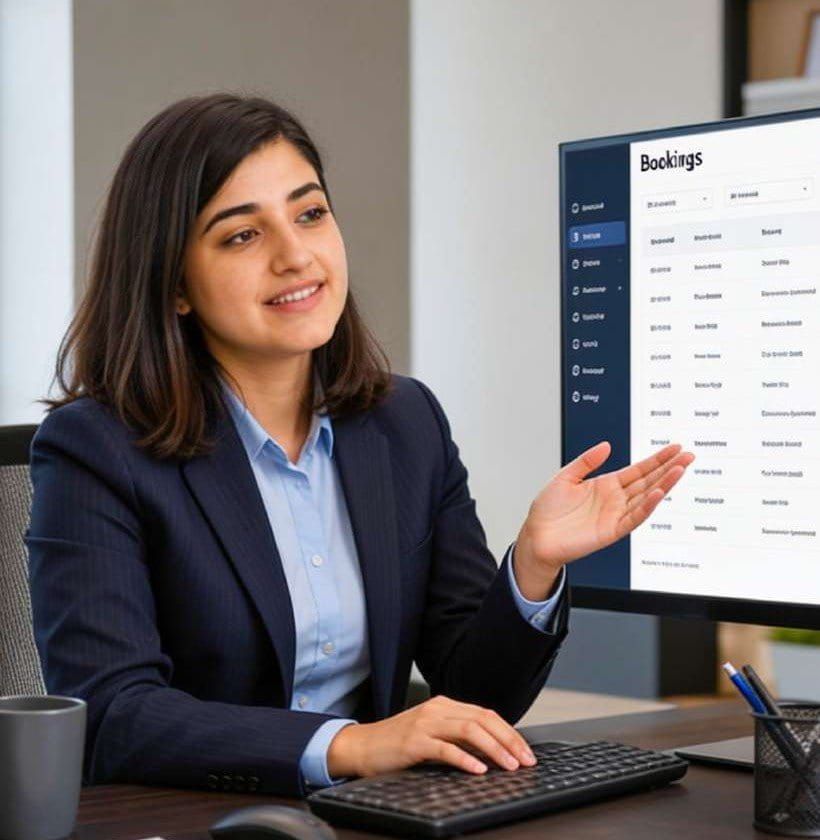 Operator managing the bookings list on a desktop screen