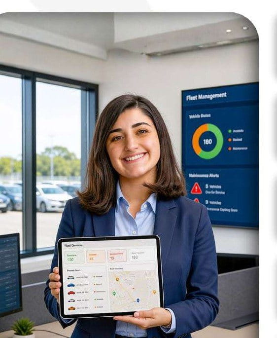 Fleet manager reviewing vehicle status on a tablet